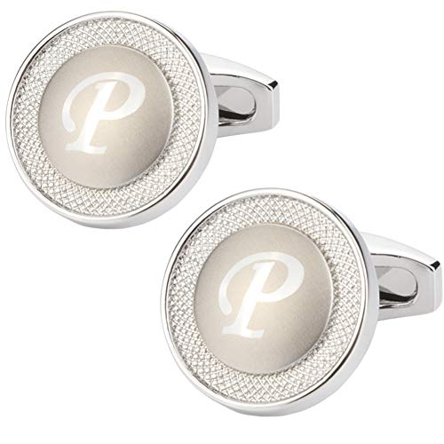 GWD Cufflinks for Men Shirt Premium Quality Personalized Initials Alphabet A-Z Gift Box (Silver P)