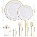 WDF 25Guest Gold Plastic Plates - Heavy Duty Fall Plastic Plates Dinnerware - Include 25 Dinner Plate 25 Salad Plates 50 Forks 25 Knives 25 Spoons 25 Cups 25 Mini Forks for Thanksgiving