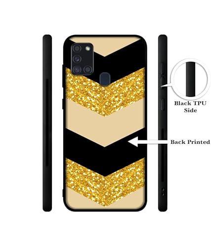 Image of Black & Gold Design Premium 2D Printed Metal Back Case Cover for Samsung Galaxy A21S 4G