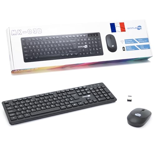 Kit de teclado y ratón inalámbrico 2.4G SIMPLETEK con layout FR francés y receptor USB