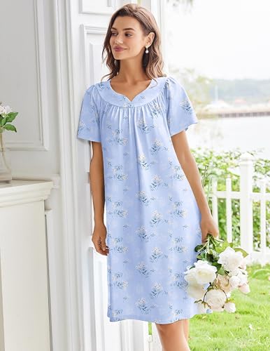 Image of Ekouaer Moo Moos for Women House Dress With Pockets Cotton Nightgowns Short Sleeve Night gowns Embroidered Mumu Dress