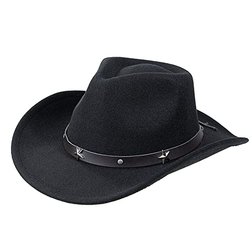 Inogih Women Girls Western Cowboy Cowgirl Hat With Buckle Belt Felt Fedora Hat Black #TOP9