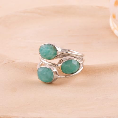Amazonite Solid 925 Sterling Silver Handmade 3 Stone Ring3