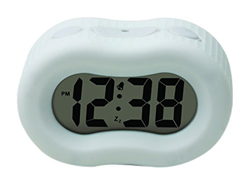 Timelink Smartlight White Digital Rubber Outer Shell Alarm Clock For Bedrooms Travel, For Men Women, Simple Operation, Automatic Smart Night Light Dimmer For Kids, Large Display, Snooze, Small #TOP29