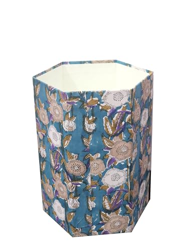 Image of Generic 3.3 Gallon Cotton Hand Block Printed Paper Waste Basket |Small Decorative Trash Can for Housewarming Gifts in Living Room, Bedroom, Bathroom | Eco-Friendly, Plastic-Free (1, CREEM FLOWAR)