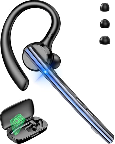 New Bee Bluetoothヘッドセット 片耳 CVC8.0+ENCノイズキャンセリング 耳掛け型 左右耳兼用 ハンズフリー通話 ミュート/SIRI機能搭載 通勤/運転/オンライン会議/ビジネスチャット用（M54）