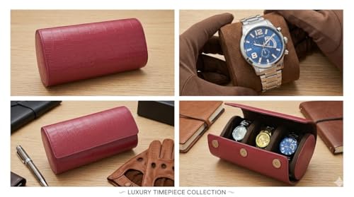 Image of essart Luxury Watch Storage Case - Premium Leather Organizer Box for Exclusive Timepieces, Elegant Display & Protection for Collectors (WR-1013-Croco-Maroon)