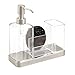 mDesign Modern Plastic Kitchen Sink Countertop Liquid Dish Soap Dispenser Pump Bottle Caddy with Storage Compartments - Holds and Stores Sponges, Scrubbers and Brushes - Clear/Satin