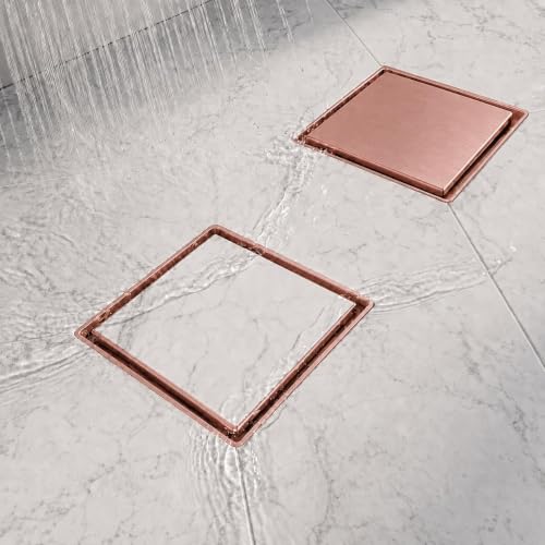Image of Tapsa Tile Insert Floor Drain | 304 Stainless Steel | Invisible Shower Drain Channel | Shower Drain Channel |Water Drain Channel| Floor Drain with Cockroach Trap | Anti-Rust. (Rose Gold, 5X5)