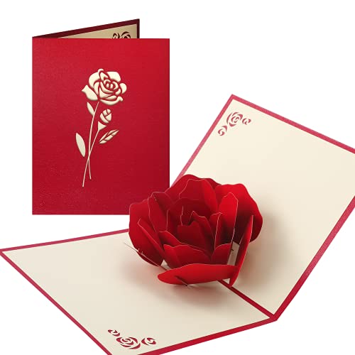 VUDECO Love Pop Cards 3D Card Rose Anniversary Cards with Envelope Pop Up Birthday Card Happy Anniversary Card Valentines Card Pop Up Pop Up Card Anniversary Card for Parents Mothers Day Pop Up Card