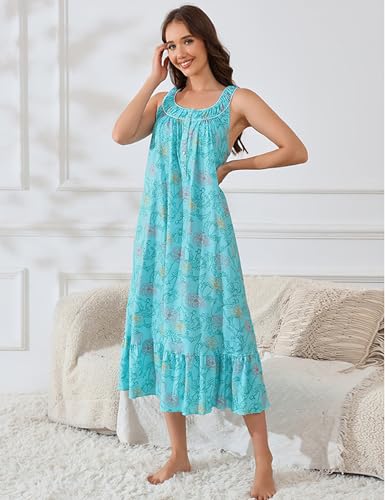 Image of MZROCR Cotton Nightgowns for Women Soft Sleeveless Night Gown for Adult Women Ruffle Sleepwear