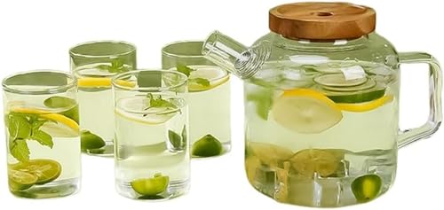 Zxyler 冷水筒 ガラス ピッチャー 耐熱 ウォーターボトル 大容量 蓋・注ぎ口付き 透明ティーポット 麦茶ポット 紅茶・ジュース用 冷蔵庫対応 ホット&アイス対応