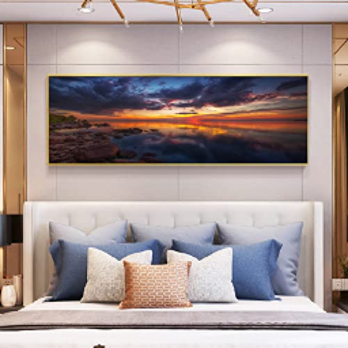 Toile paysage de coucher de soleil et grand lac avec impression HD anti-bleuissement 50x150cm
