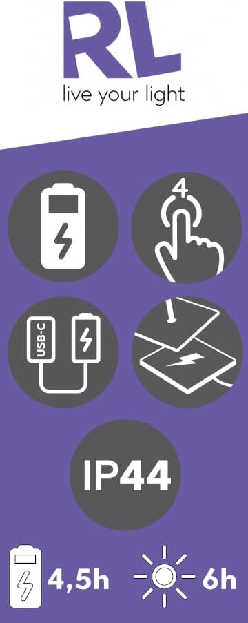 Infographic showing touch control and battery features