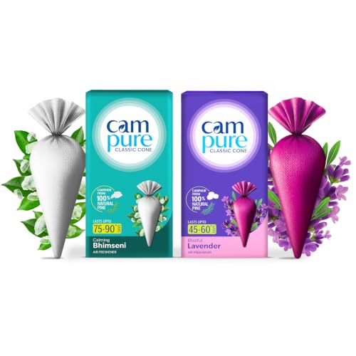 Image of CamPure Camphor Cone (1 Bhimseni & 1 Lavender) Pack Of 2-100% Organic | Air Freshener For Car, Wardrobe, Office Cabin's, Drawers, Travel Bag & Bathroom