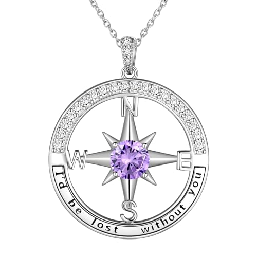 Collier boussole argent 925 femme avec pierre de naissance pendentif pour anniversaire et diplôme