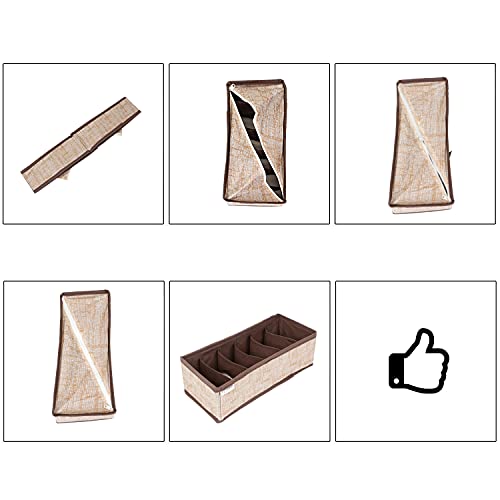 Image of HOKIPO Fabric Undergarment Organizer Storage Box For Drawers Bra Panty Socks Tie Lingerie Organizer For Wardrobe, 6 Grid, Brown (In-336), Drawer Organizers