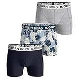 Bjorn Borg Herren 3 Packung Baumwollboxer - Grau/Blau/Flowers - M