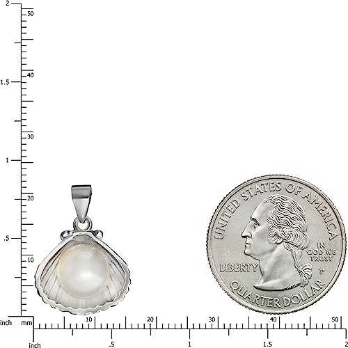 925 Sterling Silver Pearl in Seashell Necklace Pendant with 18" Box Chain, Freshwater Black White Pearl, Nickel Free Hypoallergenic, Hawaiian Island Jewelry for Wife Daughter Women, Gift Box3