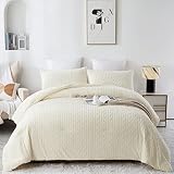 Maphissus Fluffy Boho Cream Ivory Velvet Queen Comforter Set,3 PCS Luxury Soft Beige Faux Fur Tufted