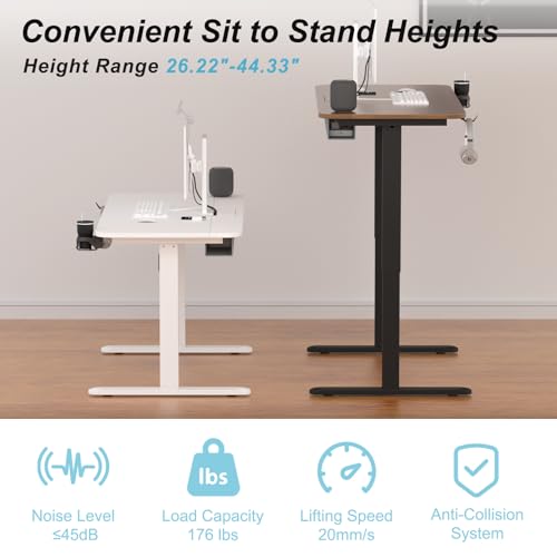 Image of Electric Standing Desk with Cable Management Tray,55x24 Inch Adjustable Height Sit Stand Desk,with Memory Presets & Anti-Collision Computer Desk,for Office,Home,Walnut Top&Black Frame