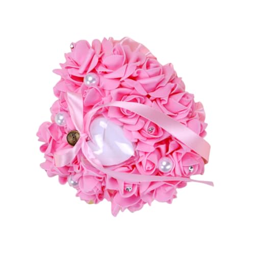 CIMAXIC Flower Bud Heart Shape Ring Pillow Pearl Bride Ring Pillow for Wedding