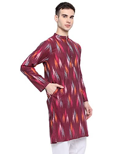Image of Vastraa Fusion Men's Printed Kurta Pure Cotton Long Kurta, Round Collar, Full Sleeves, Button Kurta, Ethnic Wear