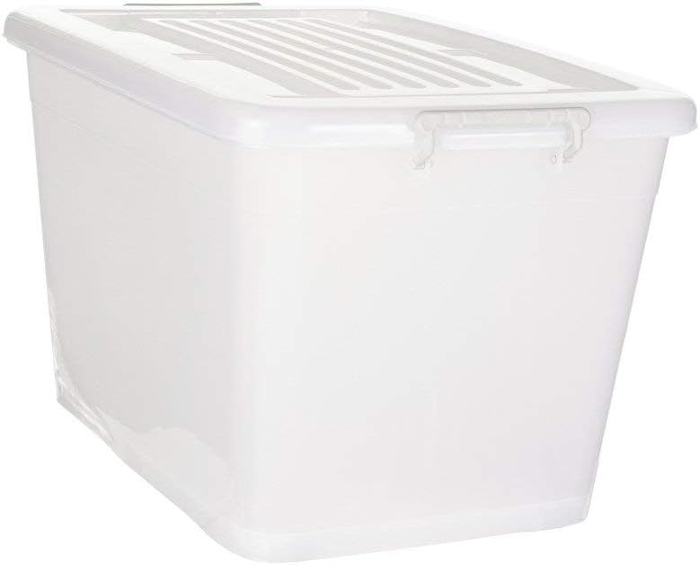 NOW & ZEN 110 Litre Large Plastic Container Multipurpose Stackable Storage Box with Lid, Handles, & Wheels | Dimensions: (LxWxH): (70 x 51 x 45) CM | Semi-Transparent