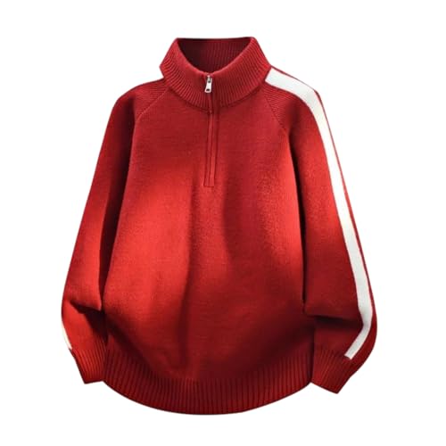 Men’s Vintage Preppy Half Zip Knit Sweater Contrast Stripe Korean