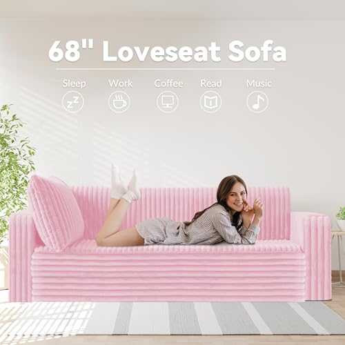 Image of HABUTWAY Folding Sofa Bed, 2 in 1 Convertible Sleeper Chair with 2 Pillows, Portable Fold Out Chair Bed with Armrest, Comfy Floor Couch, Lazy Sofa for Living Room Bedroom Dorm Home Office, Pink