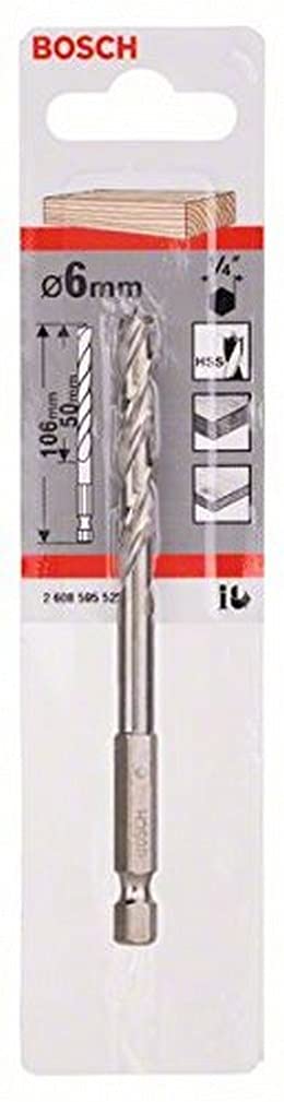 Bosch 2 608 595 522 Wood Twist Drill Bit 1/4" Hex Shank 6 x 63 x 106 mm