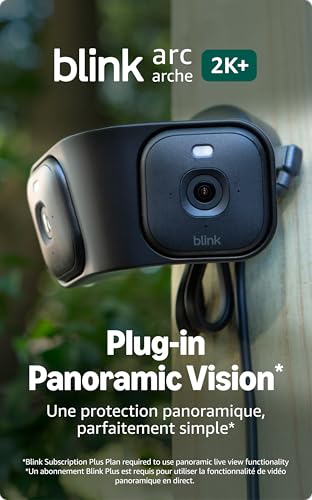 Blink Arc – Plug-in Panoramic Vision [Plus Subscription required], 180° coverage, Mini 2K+ dual-camera security, single power source – 2 cameras (Black)