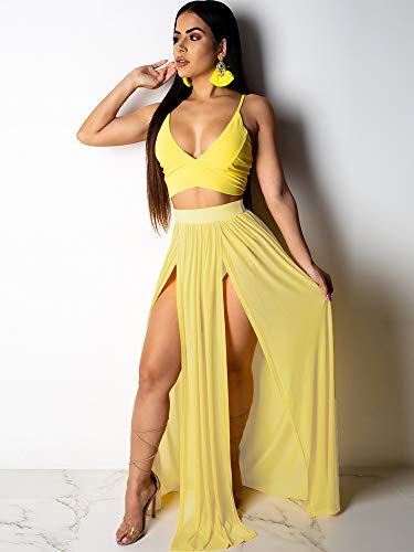 Andoer Conjunto de duas peças vintage feminino com alça espaguete com decote em V profundo e cintura