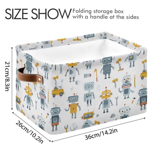 Image of Aslsiy Storage Basket Colorful Cute Robots (7) Nursery Bins Baby Canvas Box Clothes Shelf Basket Laundry Hampers 2 Pcs