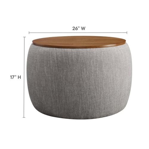 Modway EEI-6688-HEW Perla 26 Inch Round Storage Ottoman With Tray Lid In Heathered Weave Wheat -Heathered Fabric Ottoman - Versatile Footrest - Woven Coffee Table thumb #2