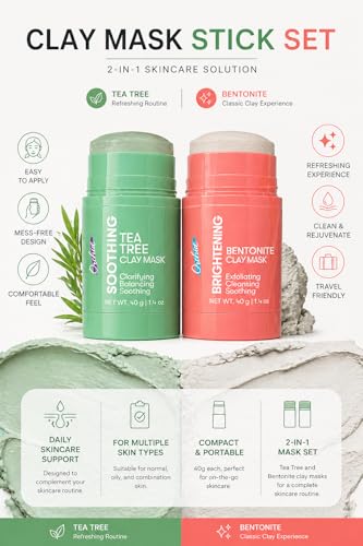 Genérico Clay Face Mask Set – Tea Tree & Bentonite Stick Masks, Easy-Apply Solid Facial Mask, Cleansing & Balancing Skincare, Travel Size 40g Each image 5