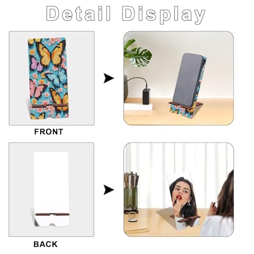 Image of Butterfly Diamond Painting Phone Stand with Mirror, DIY Wooden 2-in-1 Decorative Diamond Art Desktop Holder, Crystal Diamond Gem Painting Tabletop Ornament Kit Craft Gift for Adults