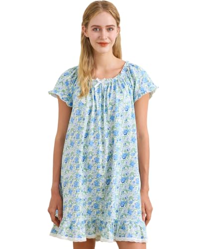 Image of Nanxson Women's Cotton Nightgown Short Sleeve Sleepwear Vintage Nightshirt | Summer Victorian Sleepdress,White Sleepshirt,U Neck Lace Loungewear,Soft Nightshirt,Loose Loungedress,Bride Nightwear