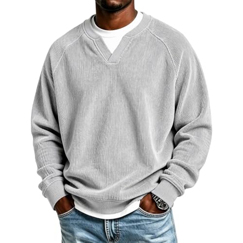 moolBeko Corduroy Shirt Men Layered Long Sleeve Shirt V Neck Shirt - image 1