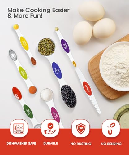 Image of MTROYALDIA 8 PCS 304 Stainless Steel Measuring Spoons Set, 8 Pieces Magnetic Measuring Spoons for Cooking Baking, Coffee Sugar Salt for Liquid Wet and Dry Ingredients (Rainbow)
