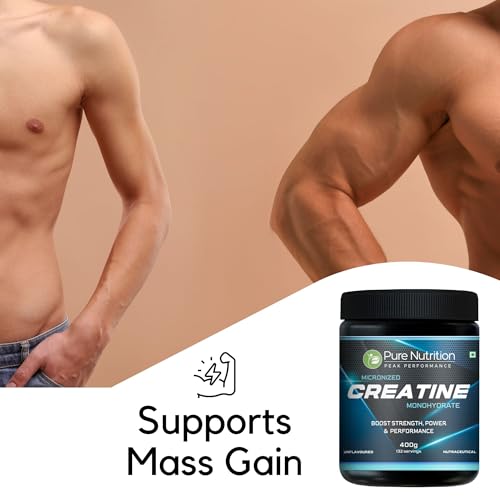 Image of Pure Nutrition Micronised Creatine Monohydrate Powder (400g), Pre /Post Workout Supplement, Instant Energy for Athletic Performance, Fast Recovery, Increased Muscle Mass, Unflavoured, 33 Servings
