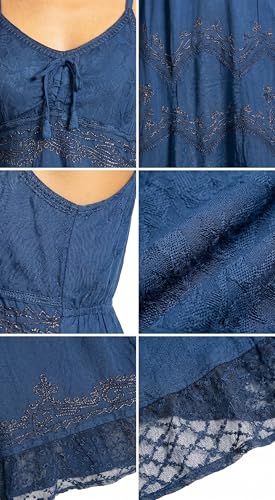 Image of Sakkas Stonewashed Rayon Embroidered Adjustable Spaghetti Straps Long Dress