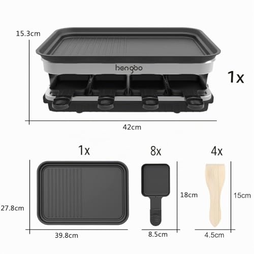 Raclette 8 Personen, Raclette Grill 4 6 Personen mit 8 Pfännchen, 1500W – Bild 2