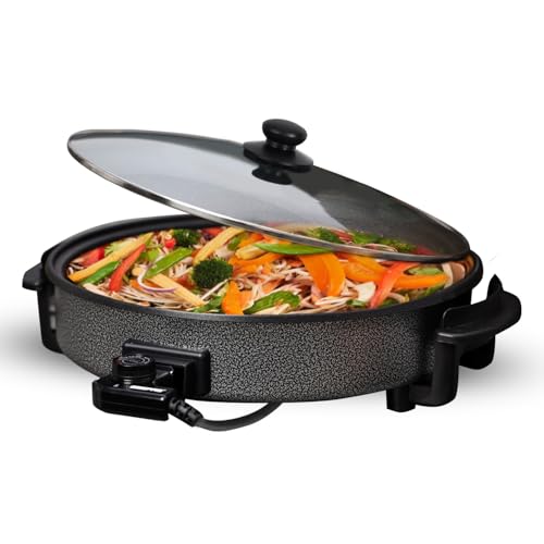 GEEPAS Multicooker 6L | Electric Frying Pan with Lid & Adjustable Temperature Control | Non-Stick Aluminium with Cool Touch Handles & Detachable Power Cable | Multi-Function Skillet | 40Cm, 1500W Grey