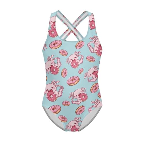 Image of Girls One Piece Swimsuit Axolotl Cross Back Straps Bathing Suit Lightweight Quick Dry Gymnastics Leotard