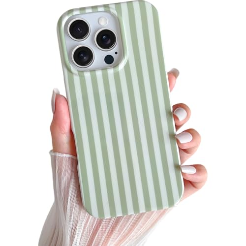 Yeddabox for iPhone 16 Pro Case Cute Striped Phone Case Soft TPU Slim Shockproof Phone Cover for Women Girls, Sage Green