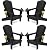 SERWALL HDPE Folding Adirondack Chair with Dual Cup Holder - Composite Adirondack Chair Set of 4- Black