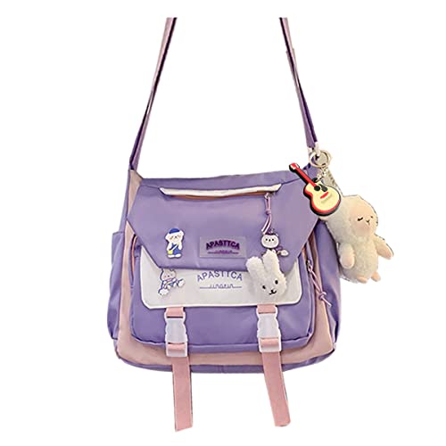 Kawaii Japanese Messenger School Bag Cute Bags Multifunction Laptop Book Backpack,Aesthetic Backpacks for Teen Girls Totes (Purple)