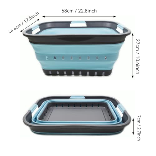 Image of SAMMART 42L (11 gallon) Collapsible Plastic Laundry Basket - Foldable Pop Up Storage Container /Organizer - Portable Basket - Space Saving Hamper /Basket (2, Grey /Sea Angel)