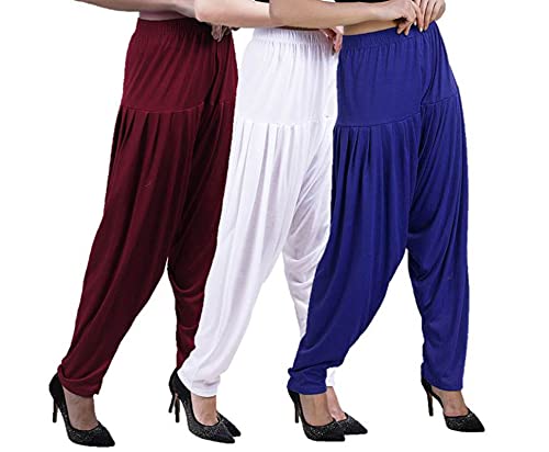 Image of CASUALS Women's Regular Fit Viscose Drawstring Patiala Harem Pants Combo Pack 3